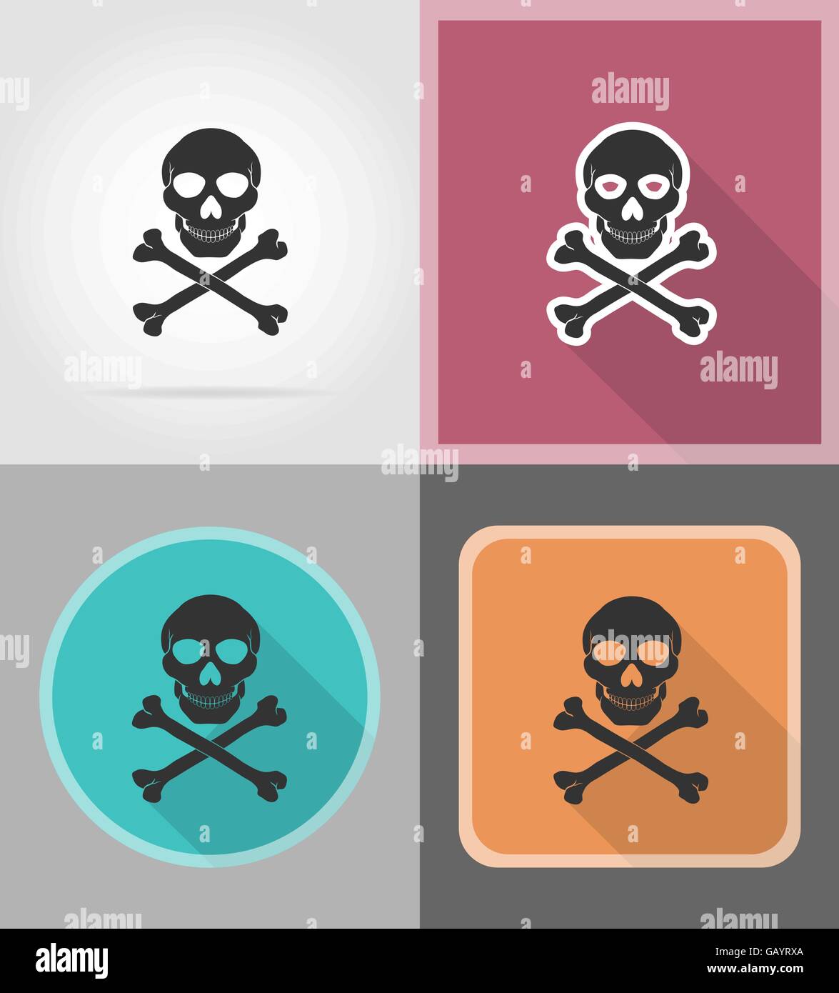 pirate skull and crossbones flat icons vector illustration isolated on ...