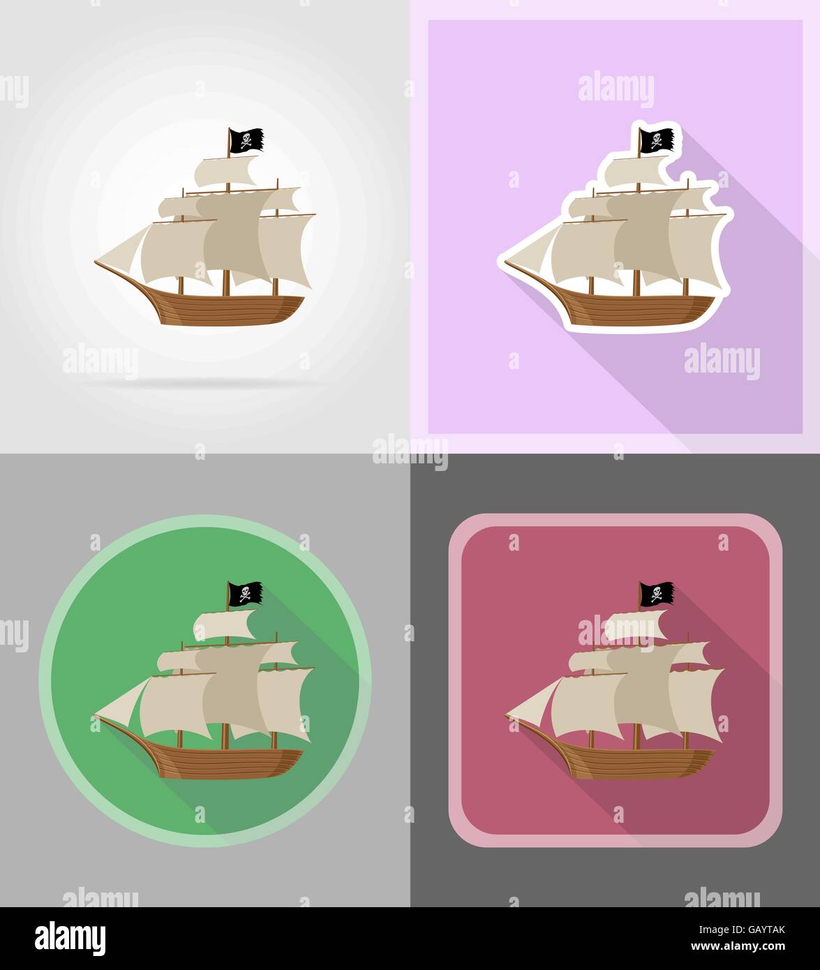 pirate ship flat icons vector illustration isolated on background Stock ...