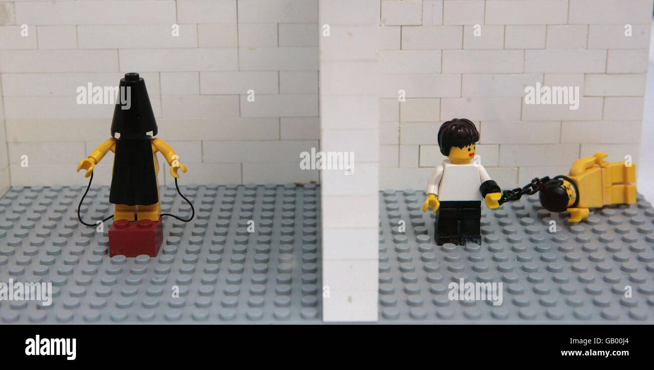 Photo. A lego figure from 'Ghosts of Abu Ghraib', part of an exhibition at the IslamExpo in the Dome at Olympia in London, which runs from the 11-14 July, 2008. Stock Photo