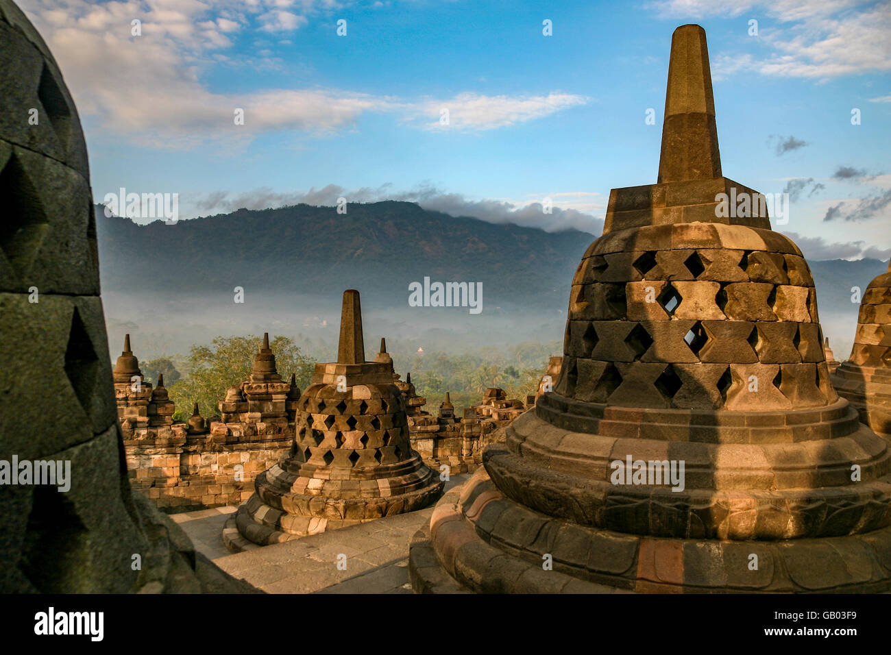 Indonesia Central Java Yogyakarta Borobudur Ancient Buddhist temple Stock Photo