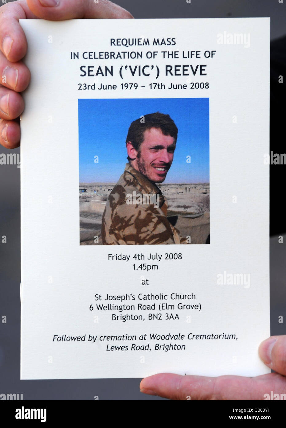 The Order of Service for the funeral of Corporal Sean Reeve at St ...