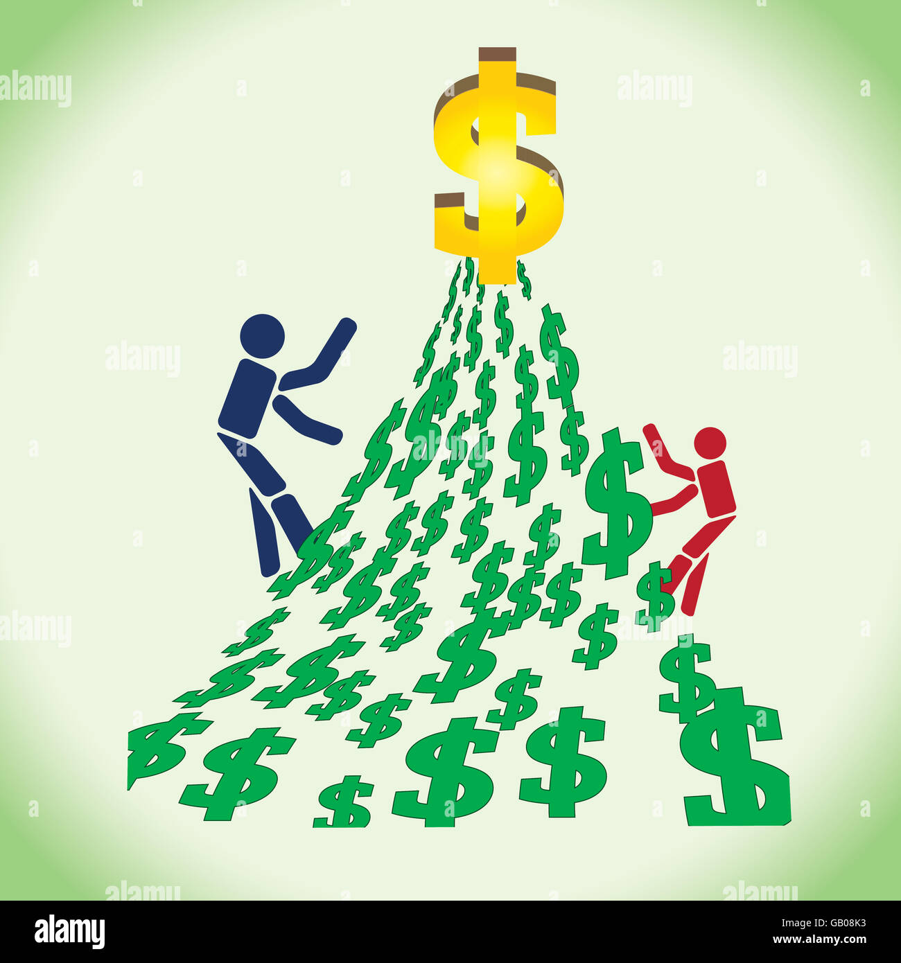 Competition between two men two reach the big dollar.Crave for money. Stock Photo