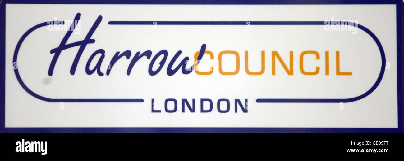 Harrow stock. A Harrow council sign in Harrow, Middlesex Middlesex. Stock Photo