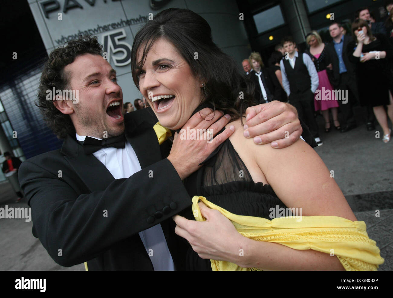 Actor Alan M Crawford and his wife actress Joe Crawford at the premiere of Northern Ireland's first zombie horror film 'The Battle of the Bone' at the Odyssey Arena, Belfast. Stock Photo