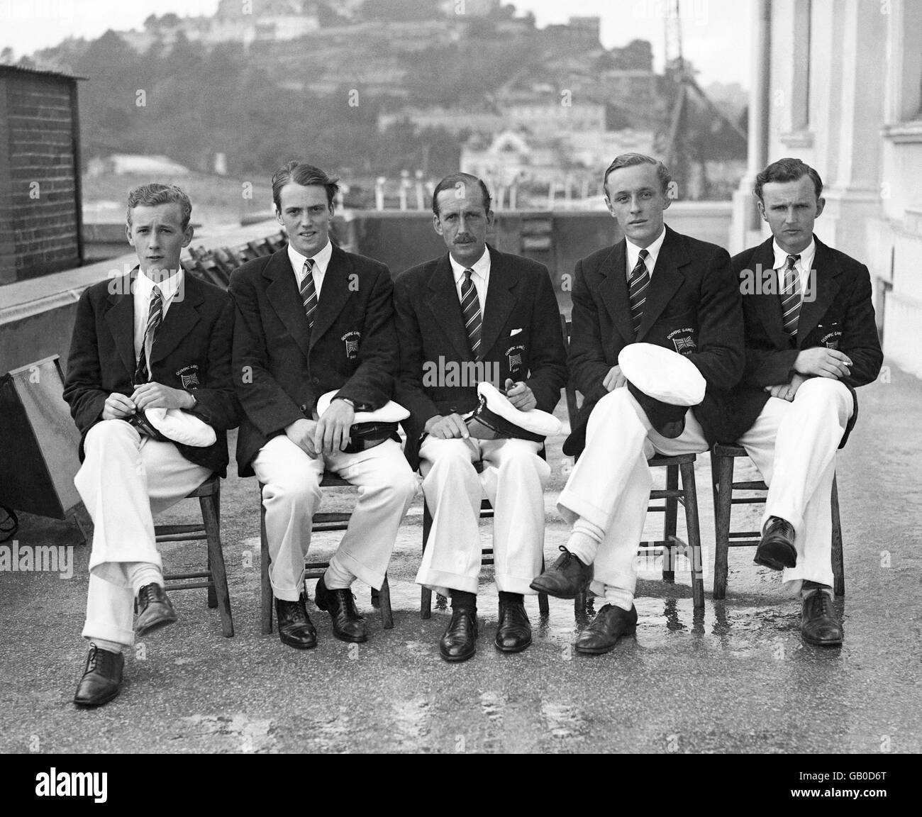 London Olympic Games 1948 - Sailing - Torbay. Crewe members representing Great Britain. Stock Photo
