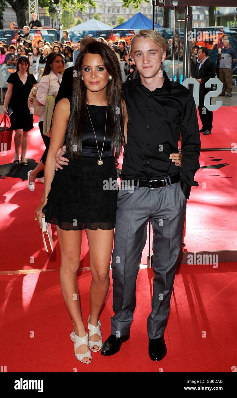 Tom Felton (right) and girlfriend Jade olivia arrives for the European  premiere of 'The Dark Knight' at the Odeon West End Cinema, Leicester  Square, London Stock Photo - Alamy