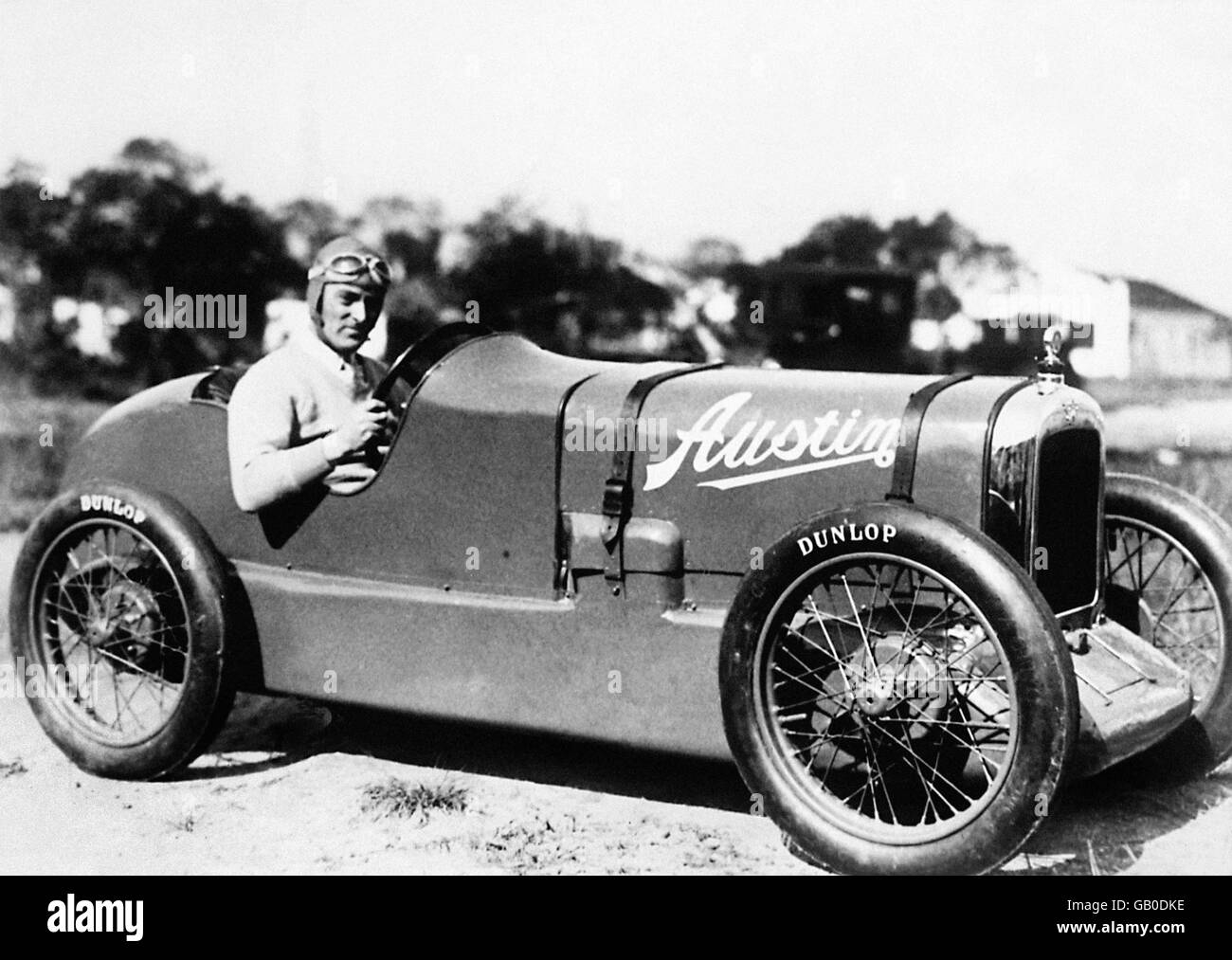 British racing driver Malcolm Campbell, seated in his Austin 7 Sports Special (7.5HP Austin) on Daytona Beach, just prior to breaking the world speed record for 'baby' cars Stock Photo