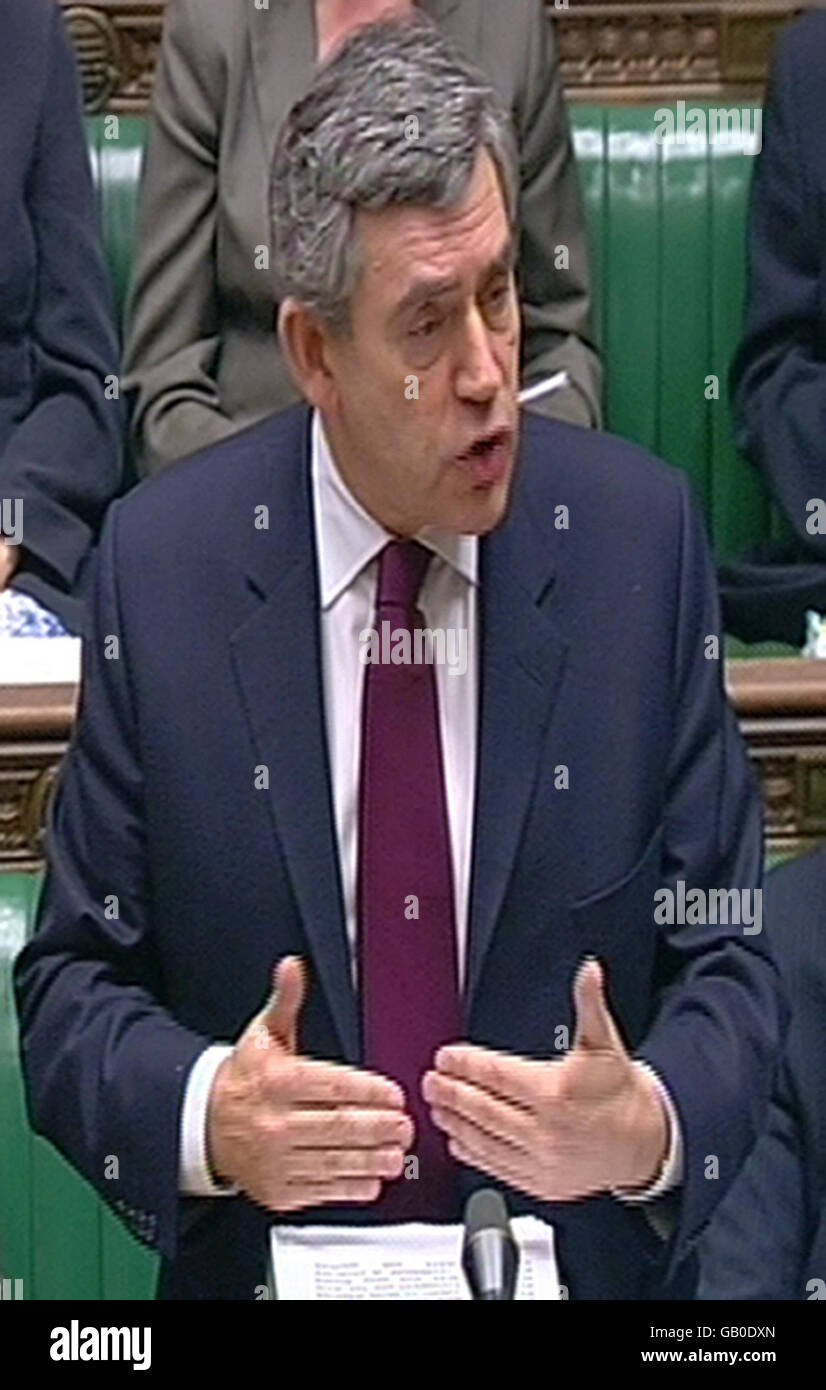 Prime Minister Gordon Brown pictured speaking in the House of Commons on the situation in Iraq. Stock Photo