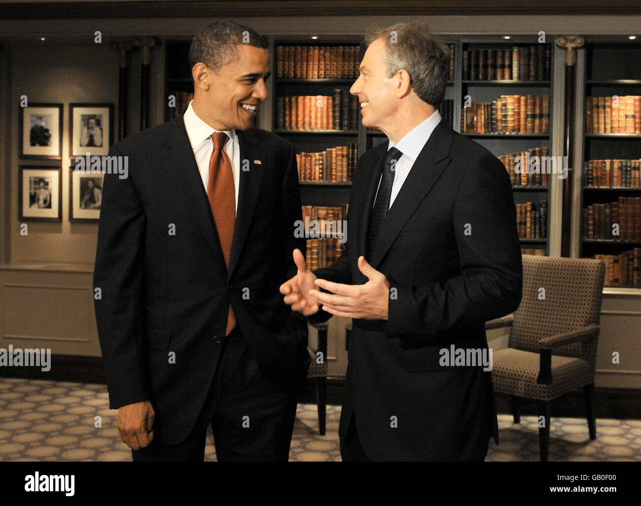 US senator Barack Obama meets with former British Prime Minister Tony Blair in London. Stock Photo