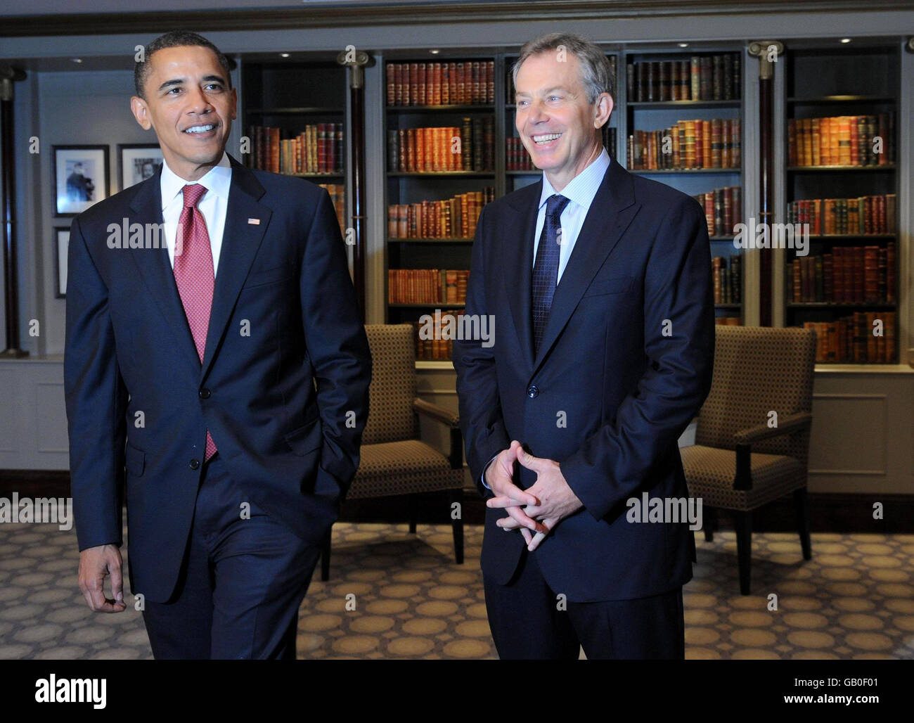 US senator Barack Obama meets with former British Prime Minister Tony Blair in London. Stock Photo