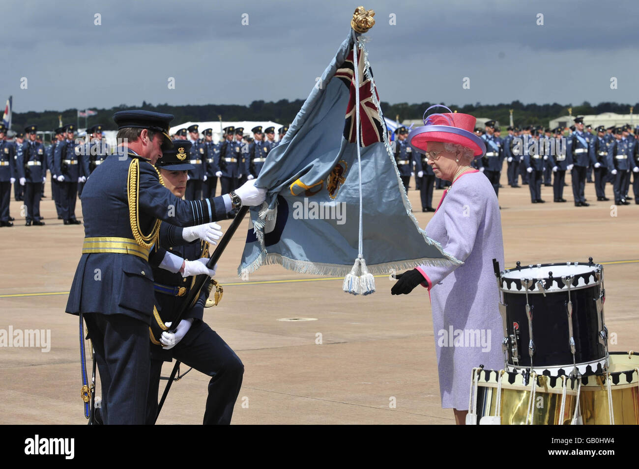 Britain's Queen Elizabeth II presents new colours to the RAF. Stock Photo