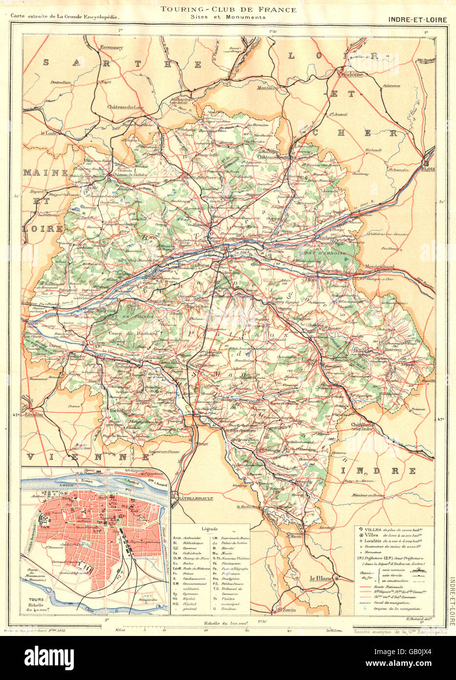 LOIRE-ATLANTIQUE: Département. Inset city town map plan of Nantes, 1903 ...
