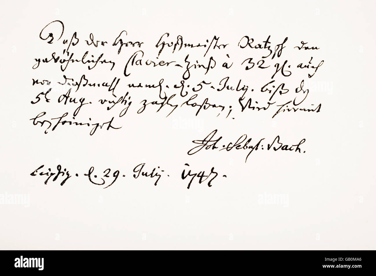 Johann Sebastian Bach, 1685 - 1750.  German composer and musician.  Hand writing sample. Stock Photo