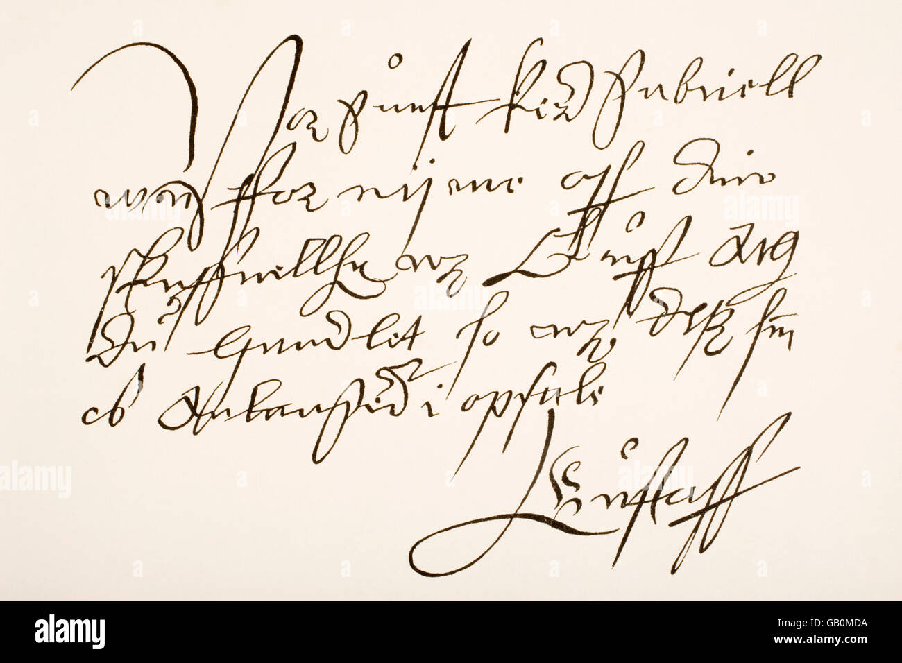 Gustav I, aka  Gustav Vasa,  1496 - 1560.  King of Sweden.  Hand writing sample and signature. Stock Photo