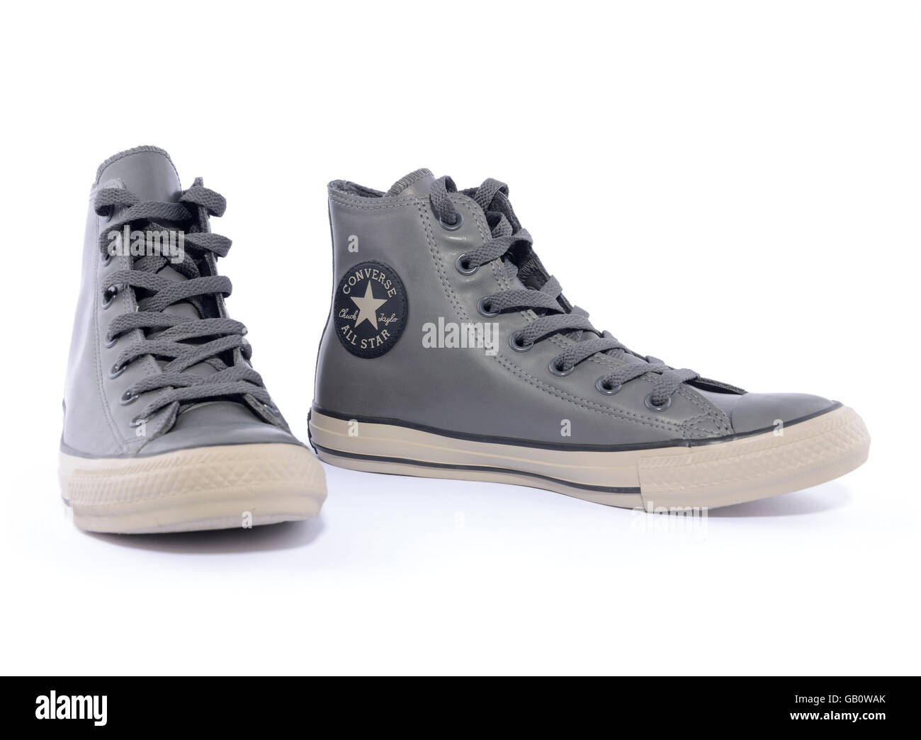 Pair of gray Converse Chuck Taylor All Star rubber sneakers Stock Photo