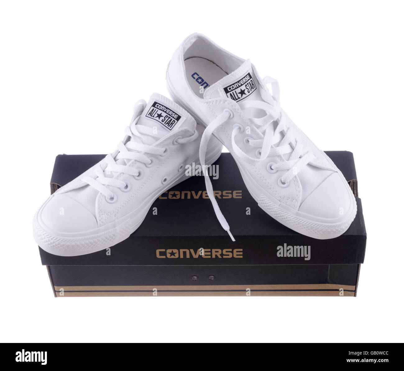 Pair of white Converse Chuck Taylor All Star shoes and box Stock Photo -  Alamy