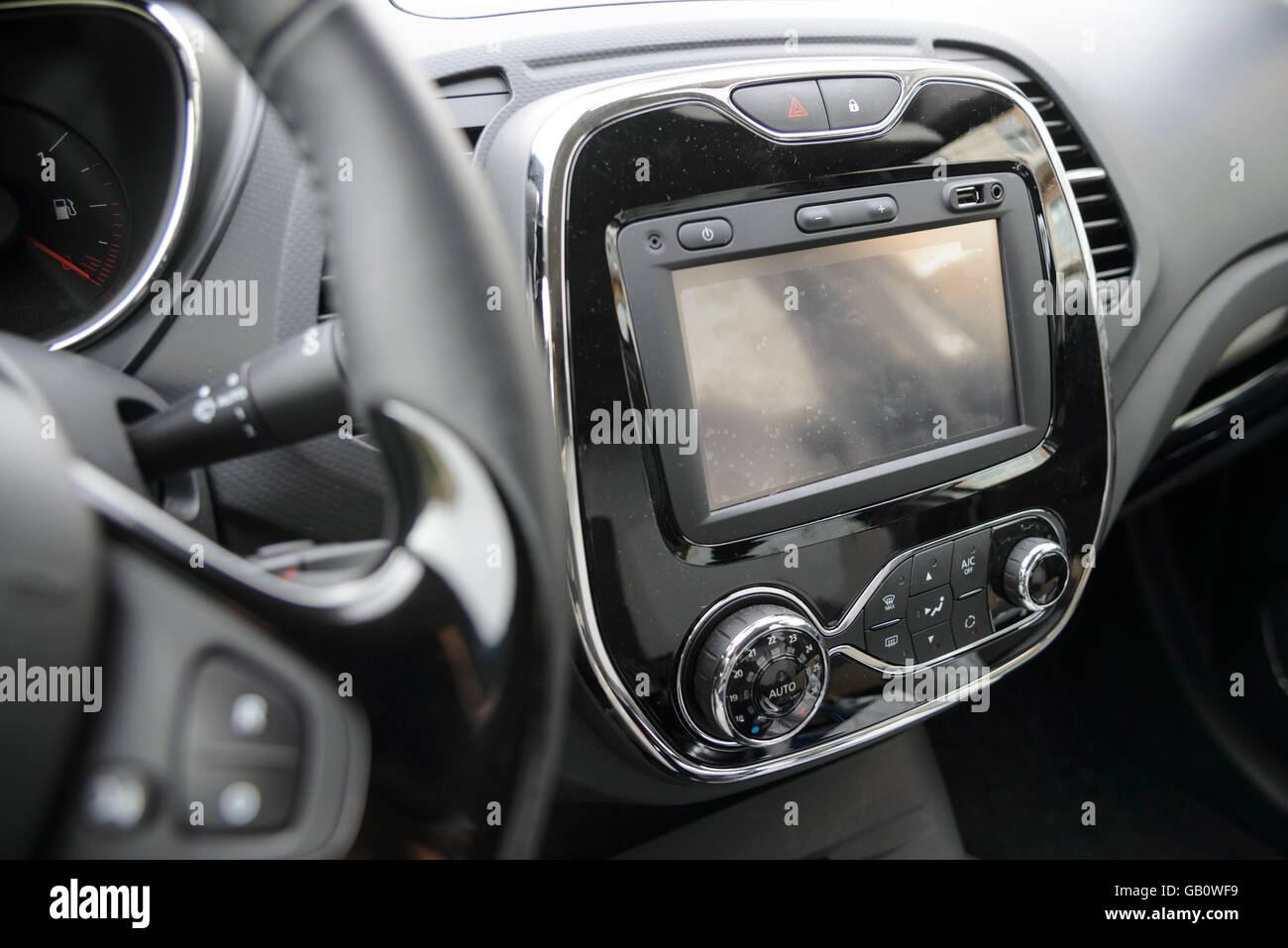 Car dashboard stereo and navigation system with big LCD screen Stock Photo