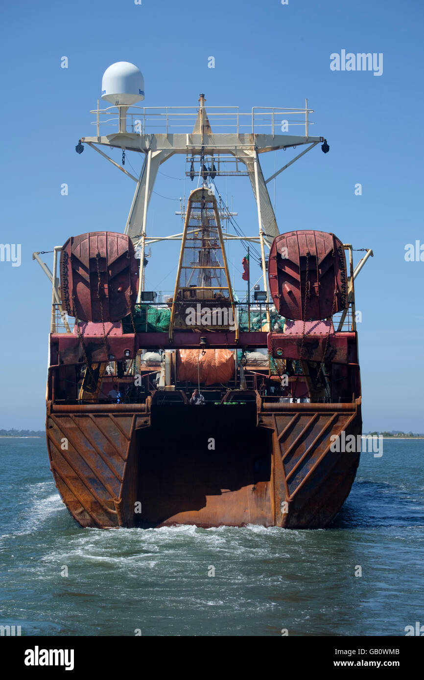 Rear view of a Bacalhoeiro ship, a type of portuguese fishing boat used to catch cod fish on the North Atlantic Stock Photo