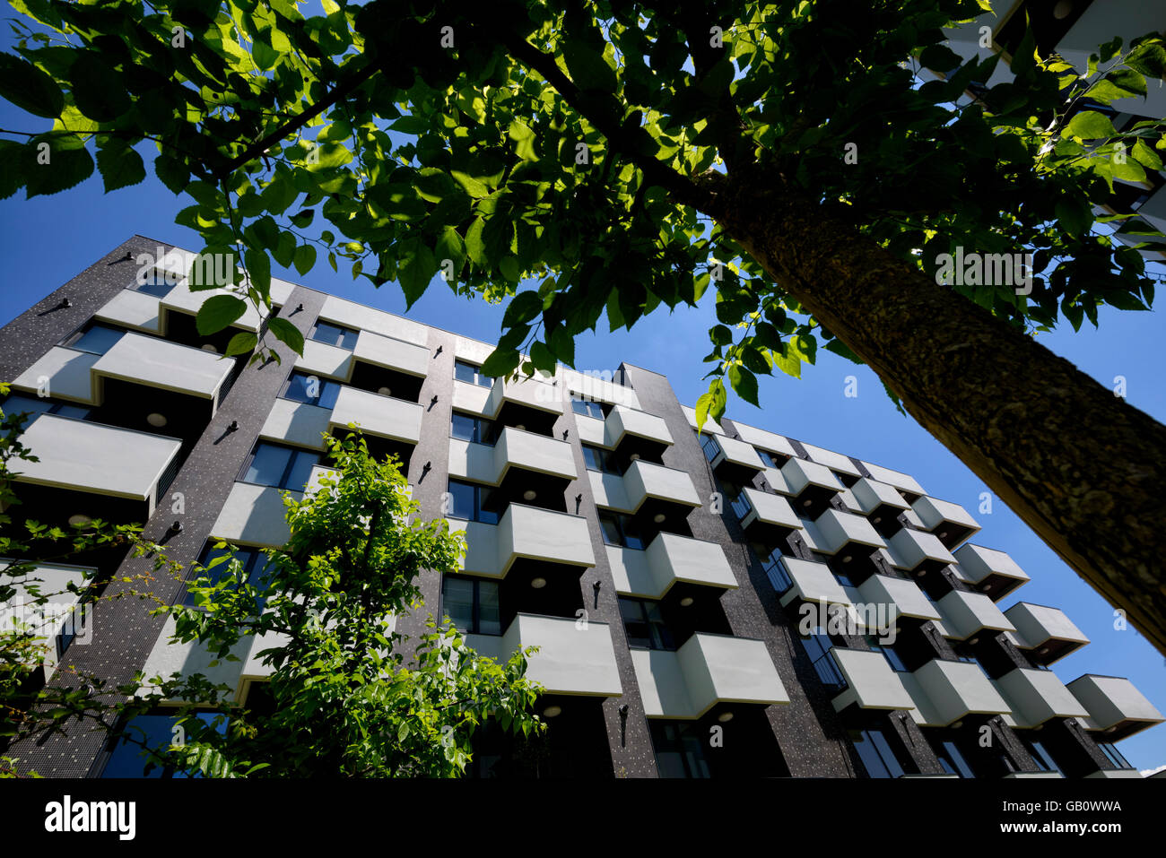 Low angle view of a modern architecture residential apartment building Stock Photo