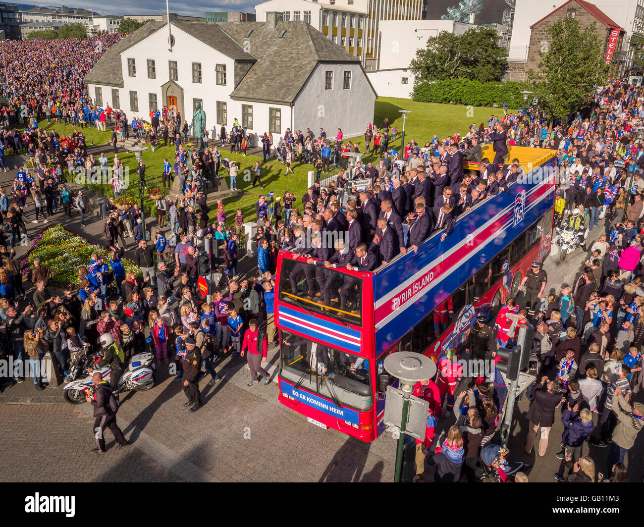 Thousands greet the Icelandic National Football team, after a much successful UEFA Euro 2016 competition, Reykjavik, Iceland Stock Photo