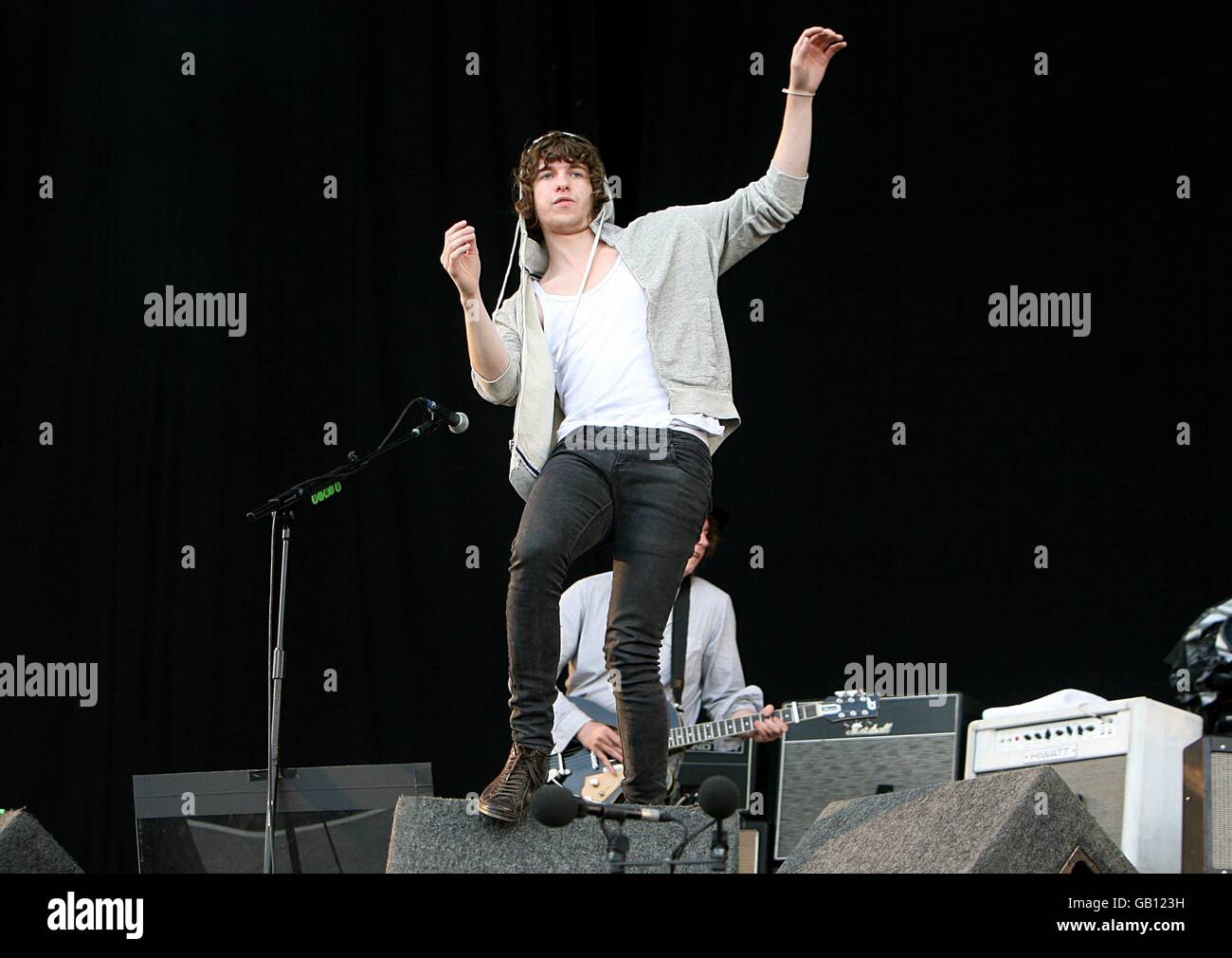 Luke Pritchard of The Kooks performs during the Oxegen Festival 2008 at the Punchestown Racecourse, Naas, County Kildare, Ireland. Stock Photo