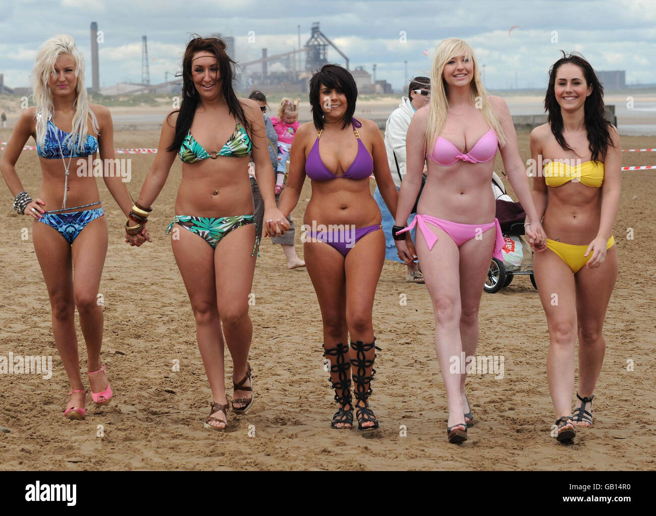 Bikini-clad woman converge on the Teeside resort, Redcar, Cleveland, in a  bid for the world record for the most bikini-clad girls photographed  together, attempting to beat the world record from Sydney's Bondi