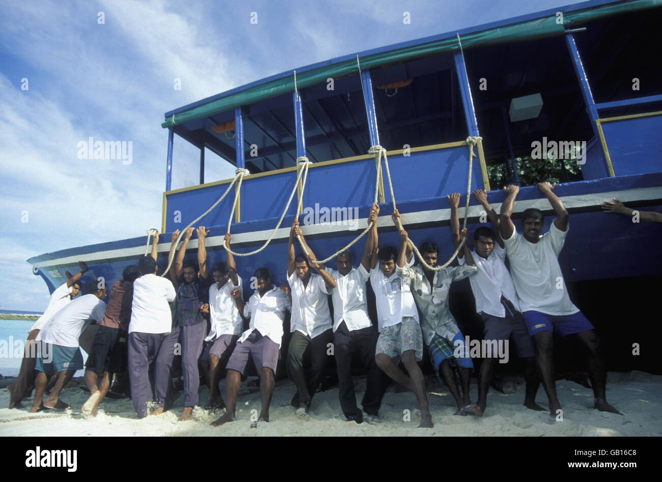 maldivian people in a village island of the island and atoll of the Maldives Islands in the