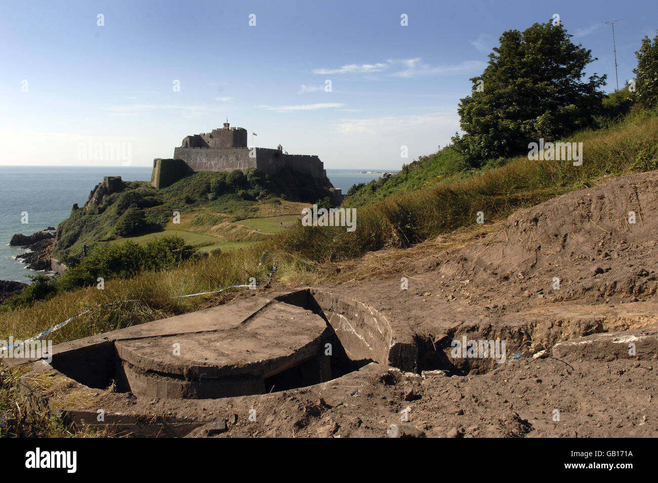 A general view of one of a series of Second World War bunkers near Haut de la Garenne, Jersey. Stock Photo