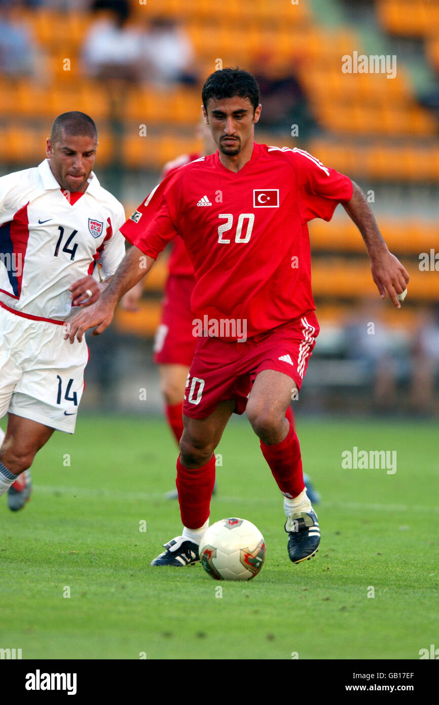 Soccer - FIFA Confederations Cup 2003 - Group B - Turkey v USA. Turkey's Selcuk Sahin (r) gets away from Chris Armas (l) of the USA Stock Photo