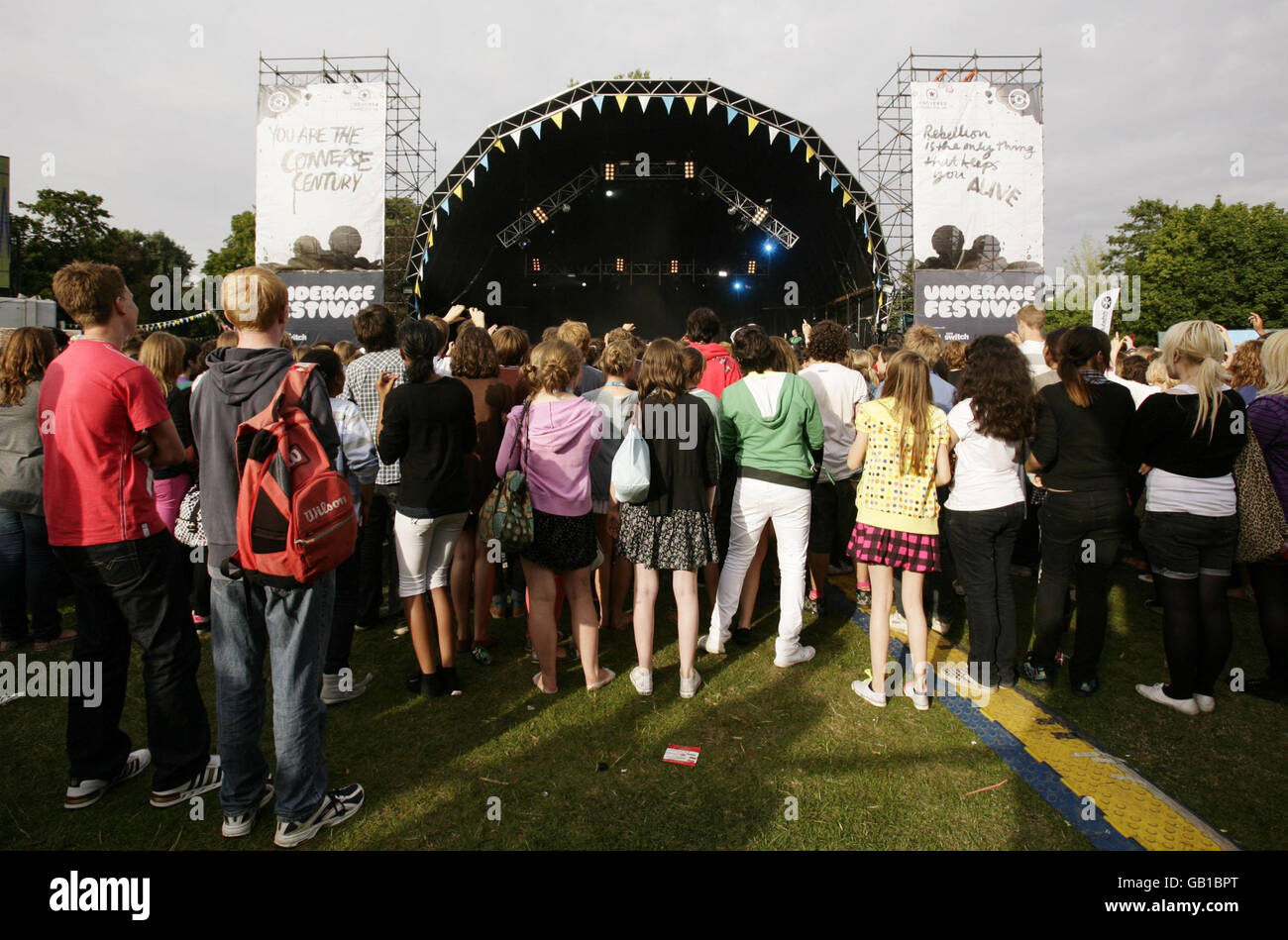 The crowd watching the Converse Stage during the Underage Festival - a  music festival specially for kids aged 18 and under - at Victoria Park in  Hackney, east London Stock Photo - Alamy