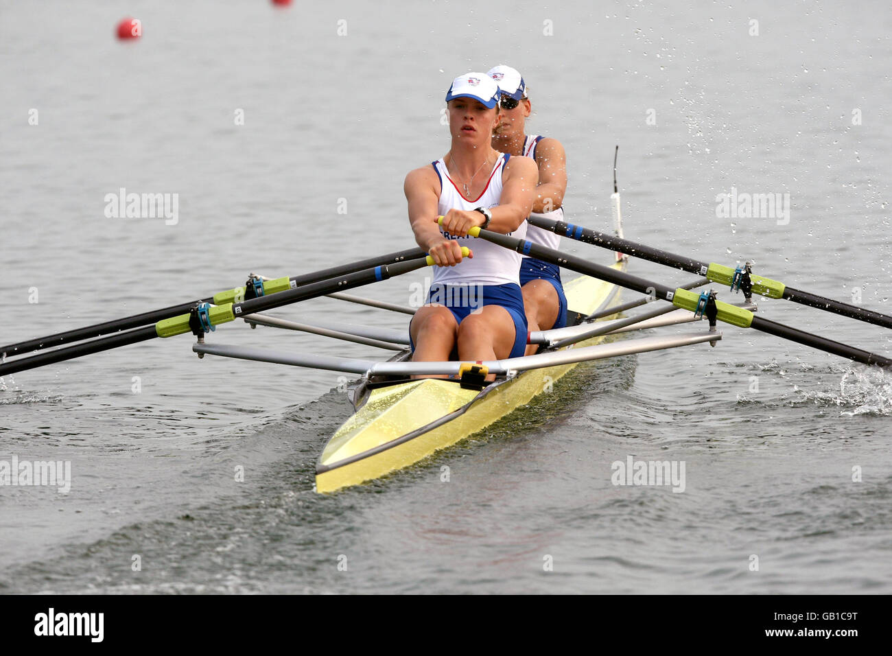Great Britain's Elise Laverick and Anna Bebington during the women's double scull's race in Beijing, China. Stock Photo