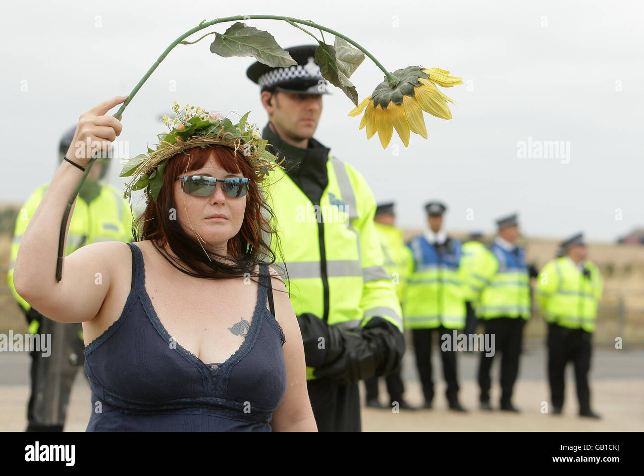 An environmental protester close to Kingsnorth power station near Hoo in Kent. Stock Photo