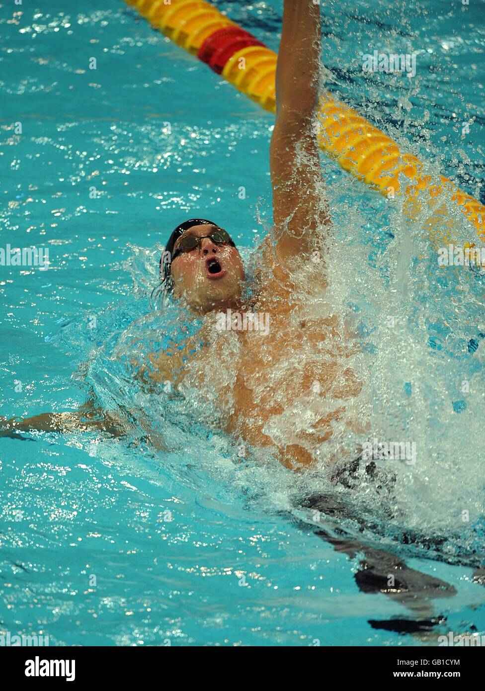 American swimmer Matt Grevers during the Mens 100 backstroke heat 4 where he beat the olympic record with a time of 53.41 seconds. Stock Photo