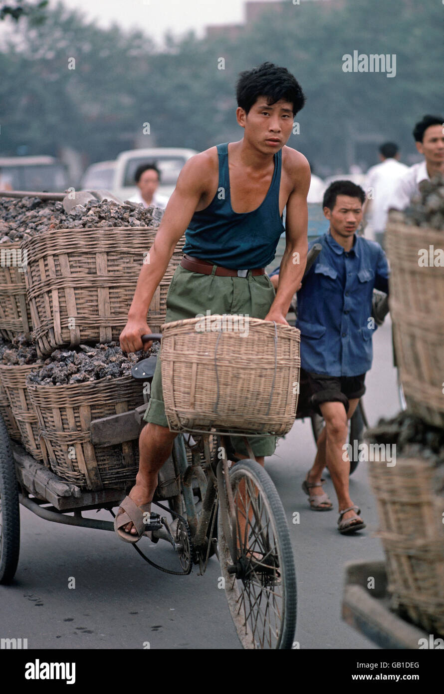 Bicycle carriers, Chengdu, Sichuan Province, China Stock Photo