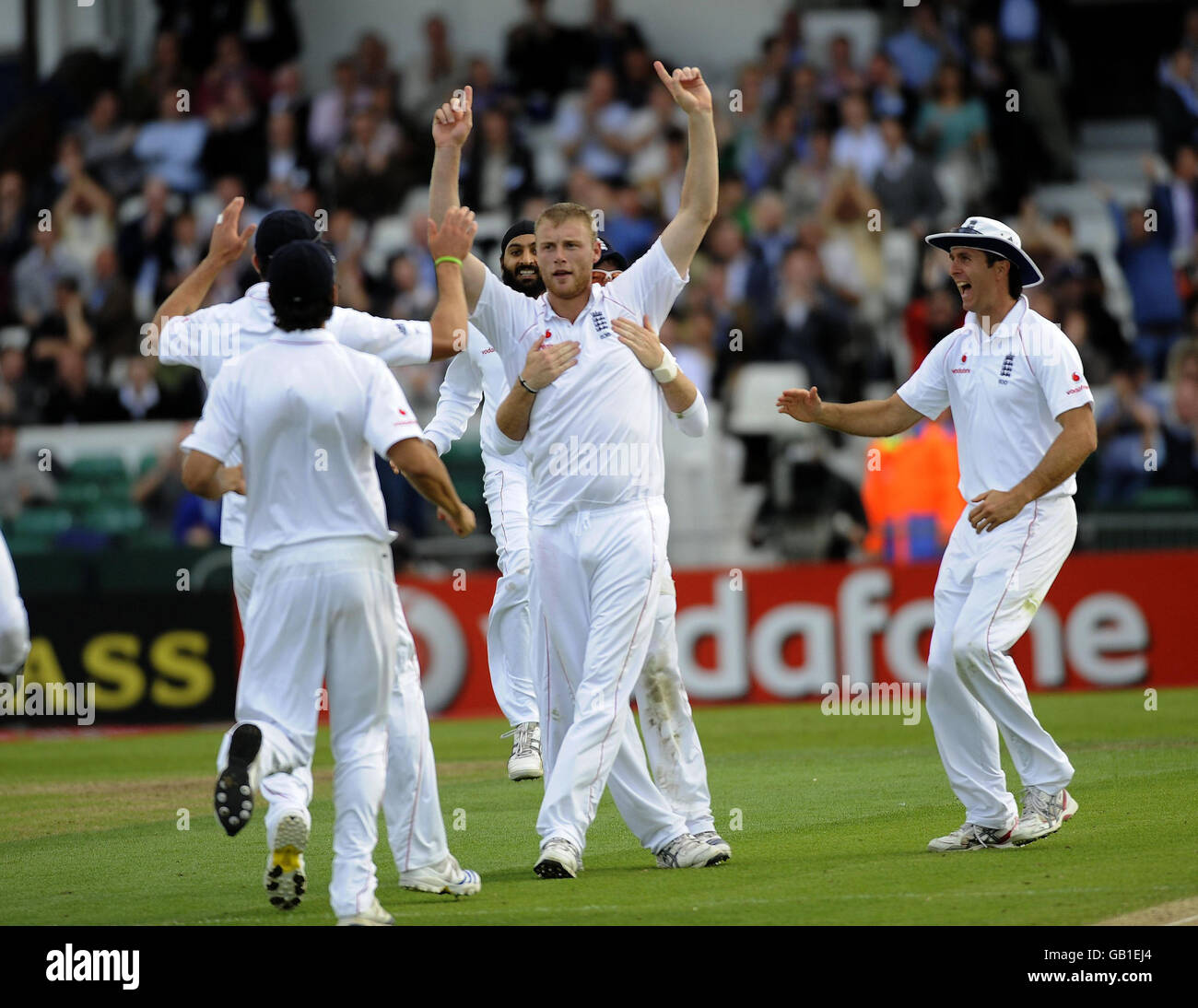 Sport cricket dismissal out arms raised celebrating andrew flintoff hi ...