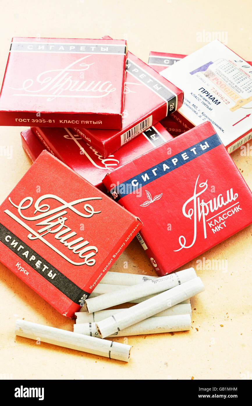 Old Russian cigarettes 'Prima' and 'Priam', 2001 Stock Photo