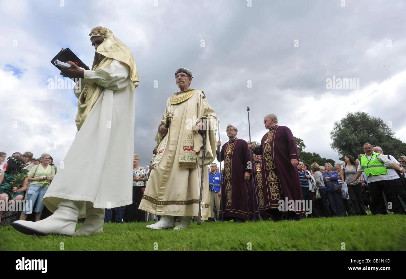 Wales's National Eisteddfod. People dressed in druid style robes march at the National ceremony Eisteddfod, Wales. Stock Photo