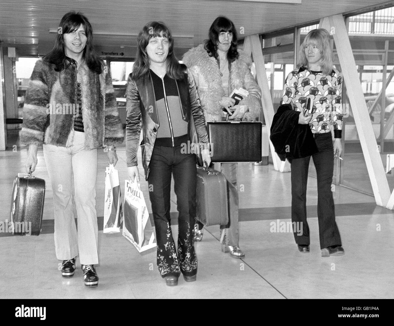 British Pop Music - The Sweet - Heathrow Airport - London - 1973 Stock Photo