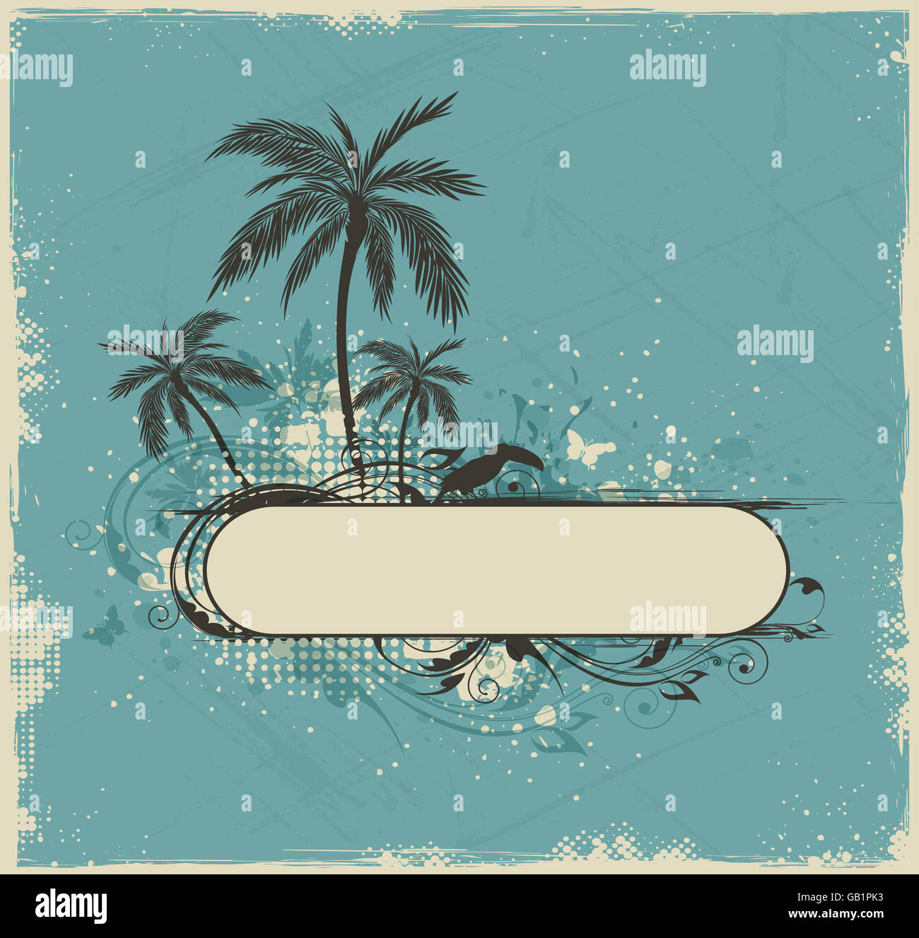 Vintage summer background with palms and toucan Stock Photo Alamy