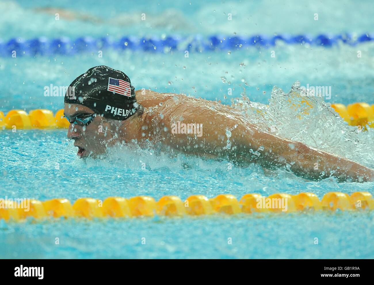 USA's Michael Phelps on his way to setting a new world record in the final of the Men's 400m Individual Medley . Stock Photo
