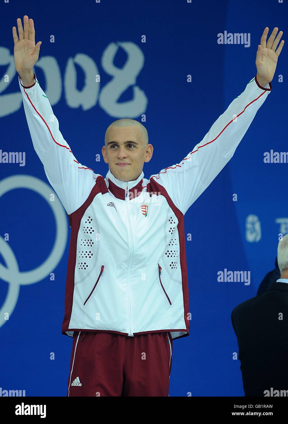 Olympics - Beijing Olympic Games 2008 - Day Two. Silver madalist Lasio Cseh recieving his medal for the Men's 400m medley. Stock Photo