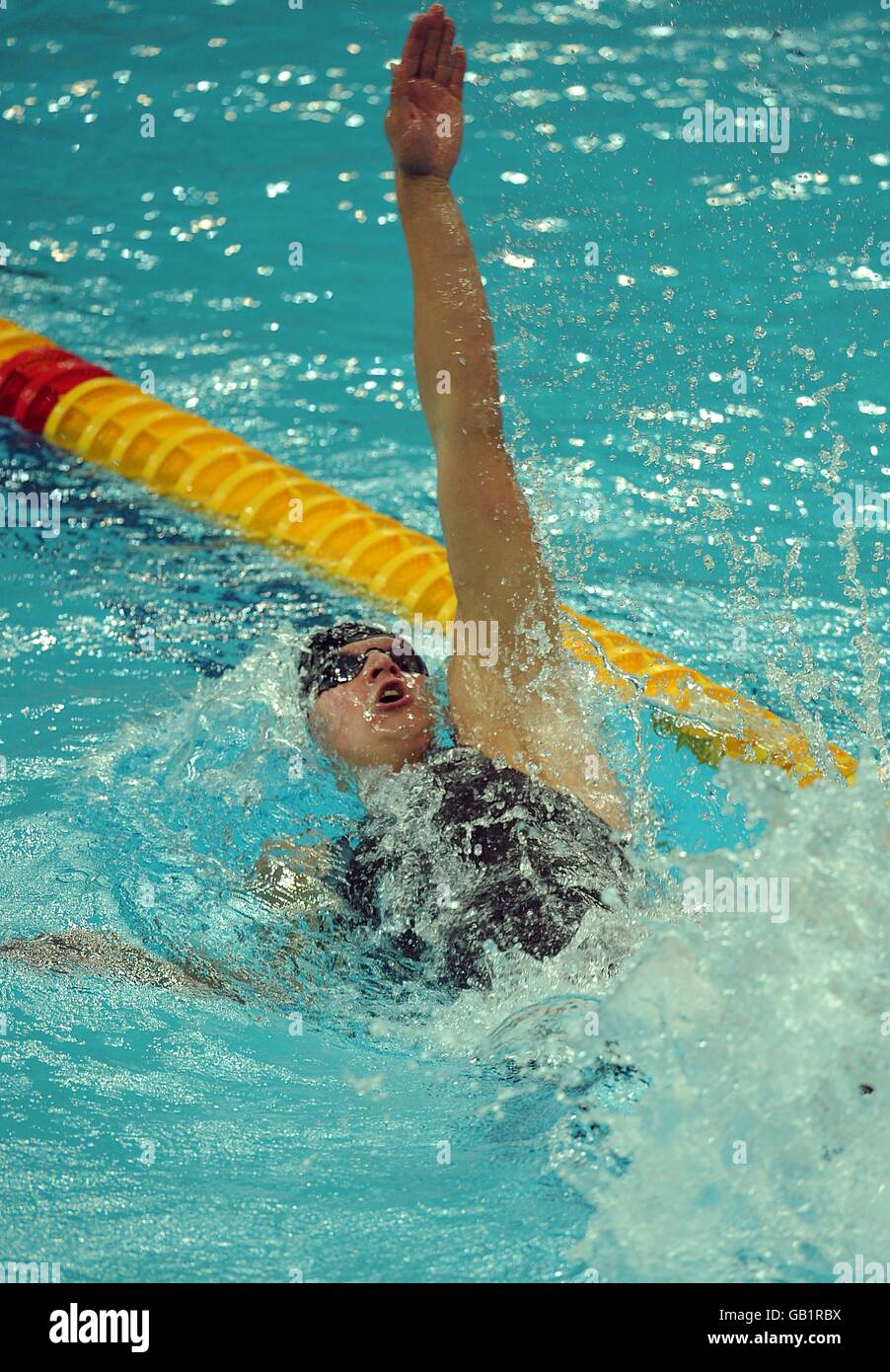 American swimmer Matt Grevers during the Menb's 100 backstroke heat 4 where he beat the olympic record with a time of 53.41 seconds. Stock Photo