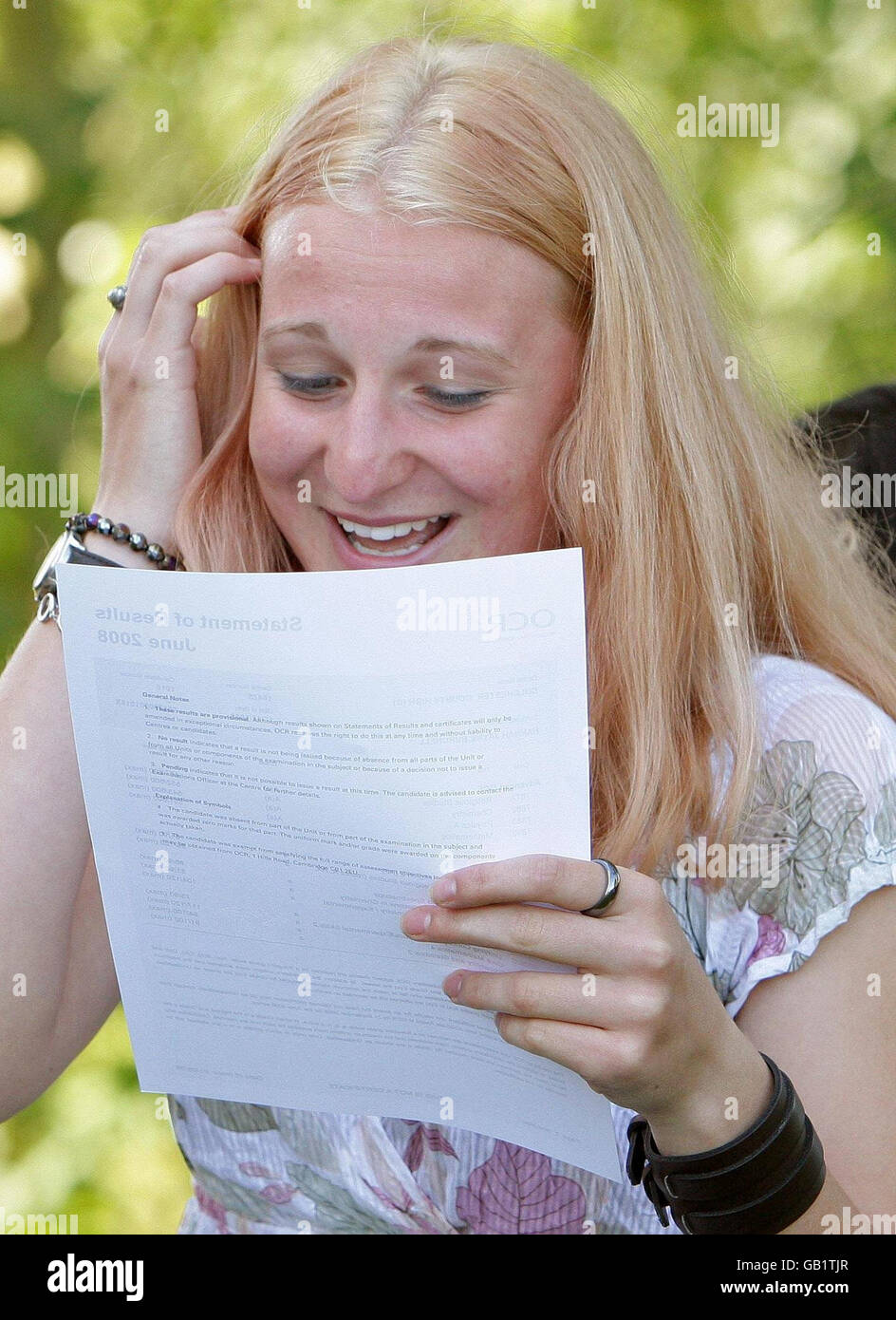 Hannah Burchell at Colchester County High School for Girls in Essex after receiving their A-Level results. Stock Photo