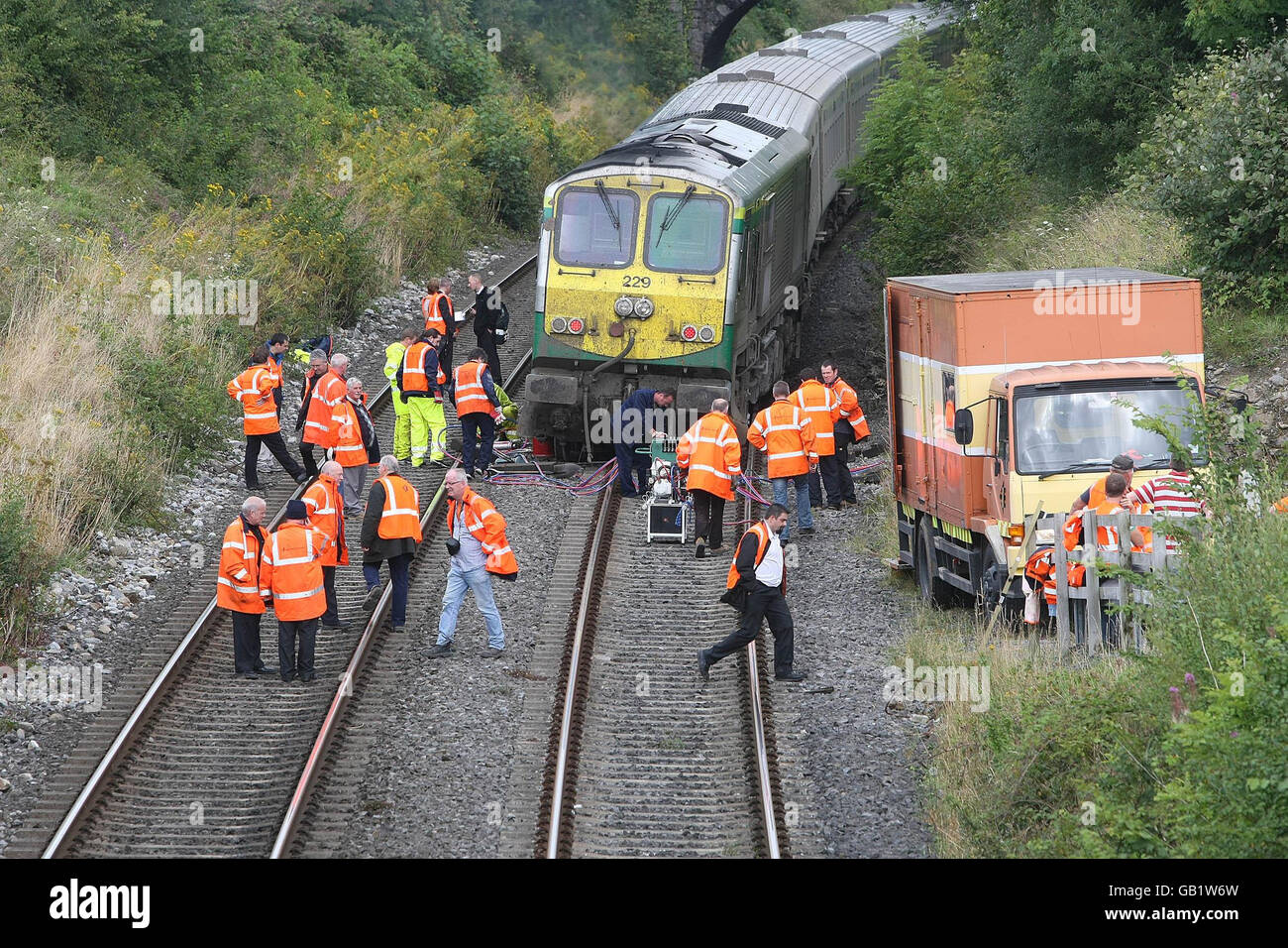 Landslide derails passenger train Stock Photo Alamy