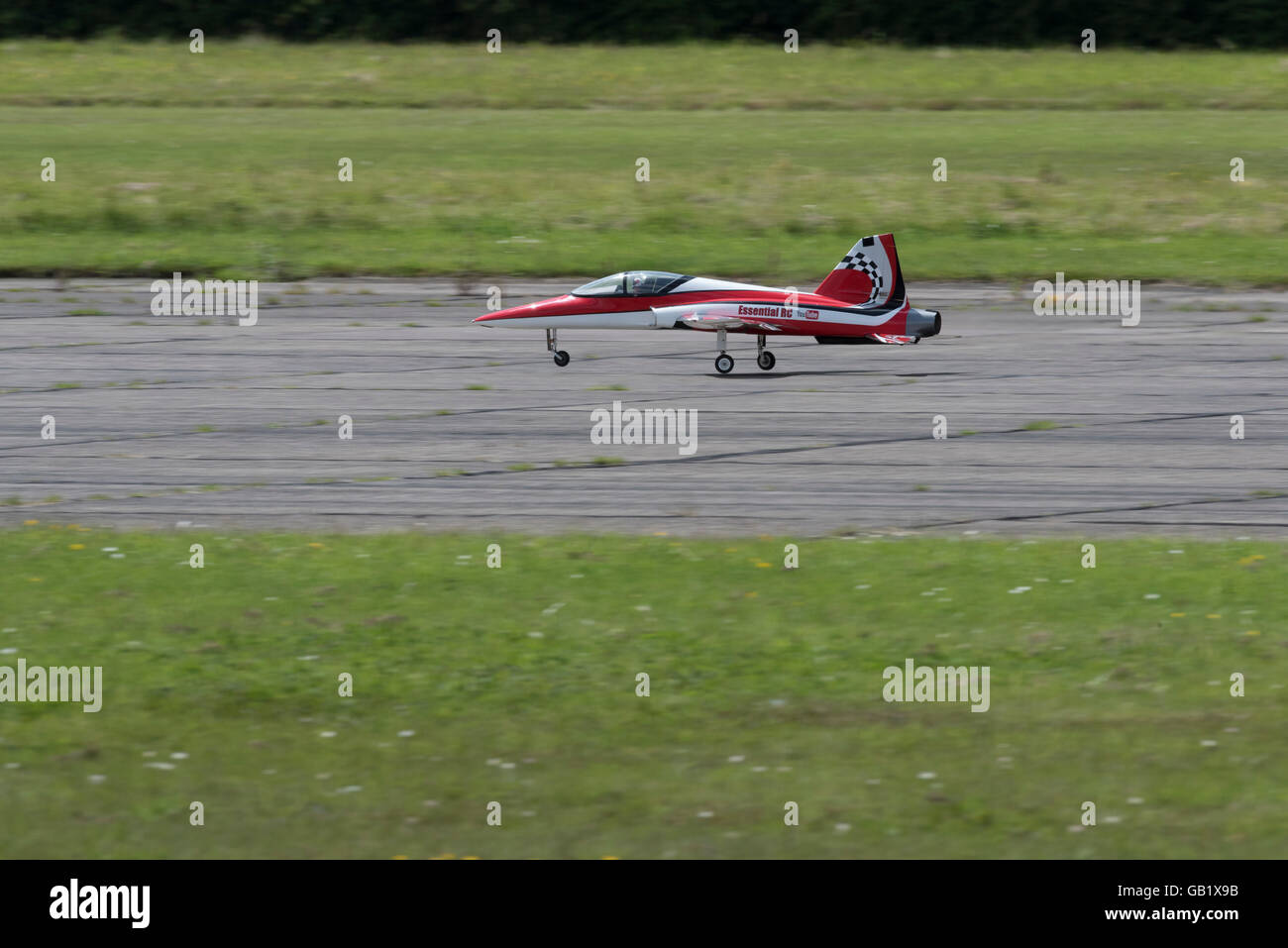 Model jet lifting off runway at Wings 'n' Wheels North Weald airfield