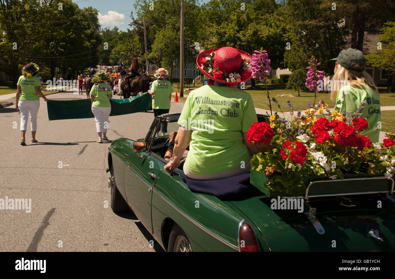 The 4th of July celebration in Williamstown Massachusetts includes a parade and display by the local garden club. Stock Photo