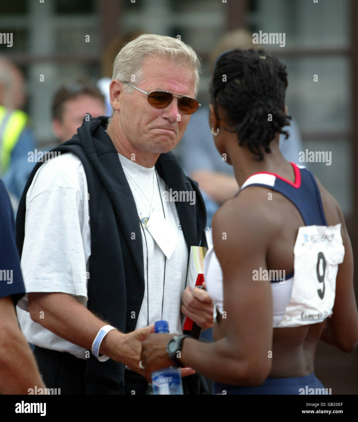 Athletics - European Cup Combined Events - First League. Denise Lewis is congratulated on her performance by her coach Ekkart Arbeit Stock Photo