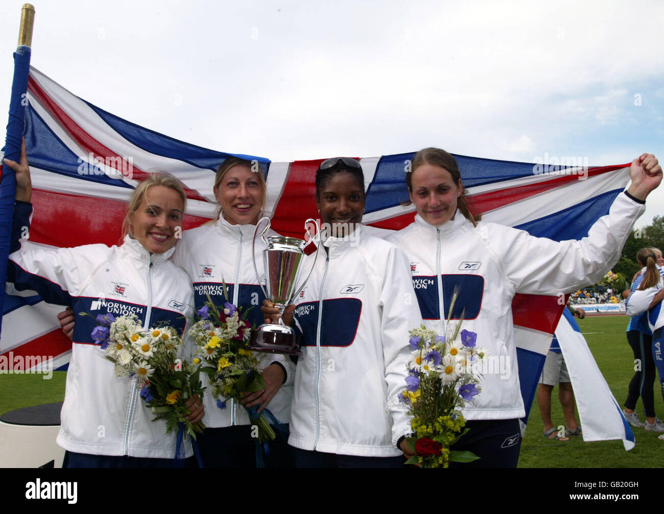 Athletics - European Cup Combined Events - First League. L-R: Kate Brewington, Julie Hollman, Denise Lewis and Kelly Sotherton celebrate coming first in the Heptathlon Women's events Stock Photo