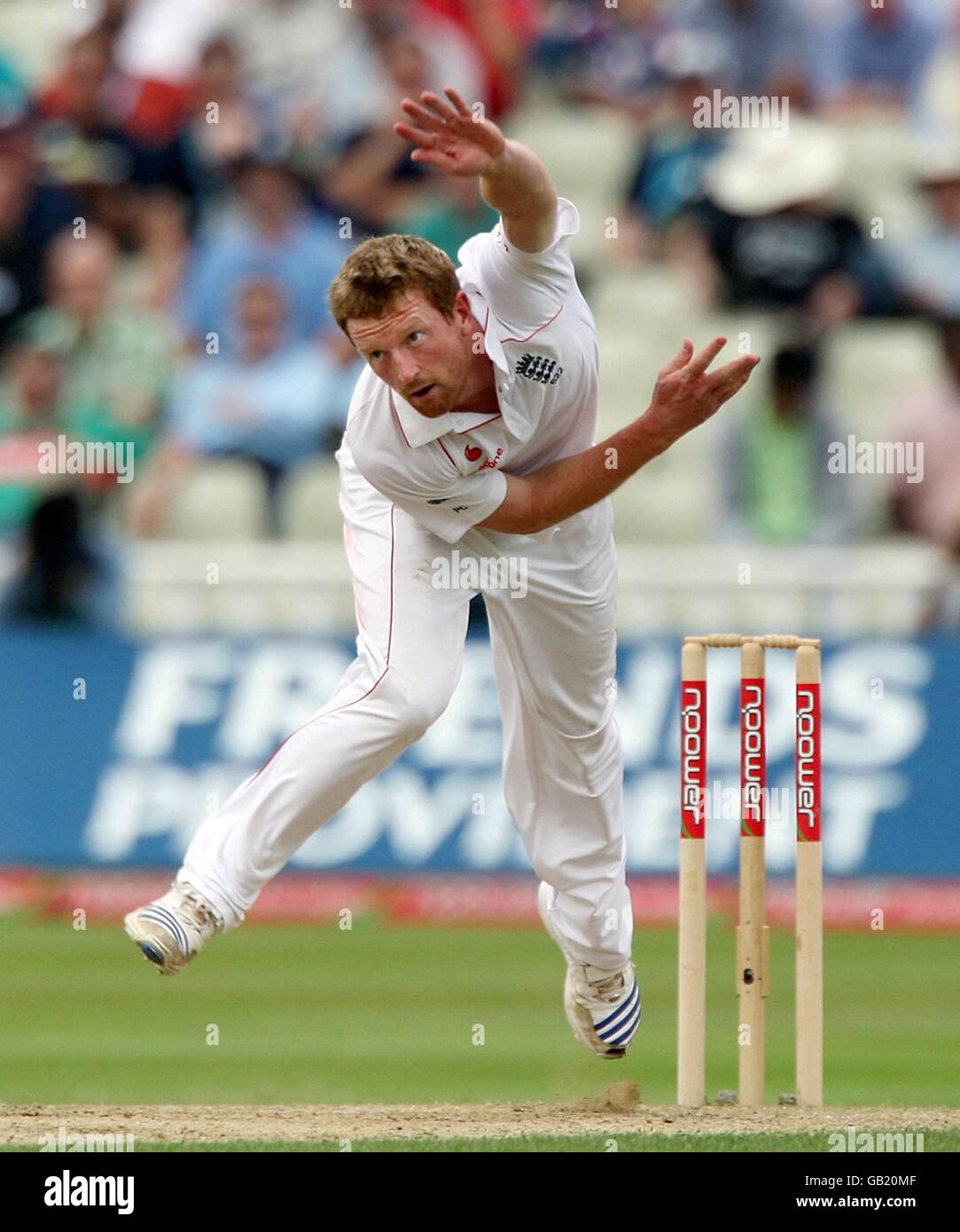 England Paul Collingwood bowls during the Third Test match at Edgbaston
