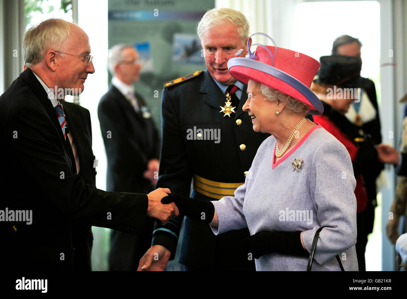 Britain's Queen Elizabeth II meets guests at RAF Fairford, during the presentation of new colours to the RAF. Stock Photo